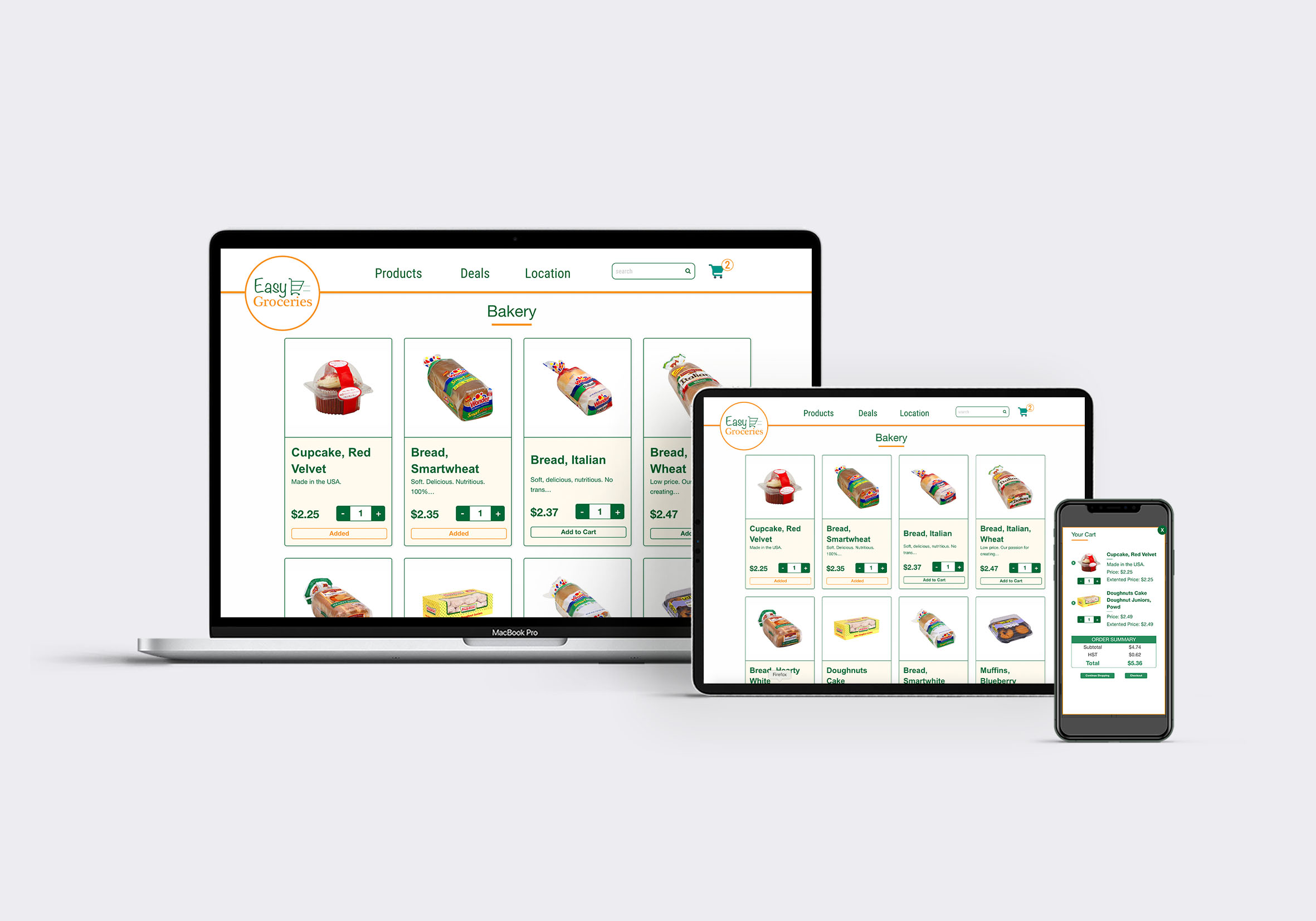 EZ Groceries website on multi device responsive