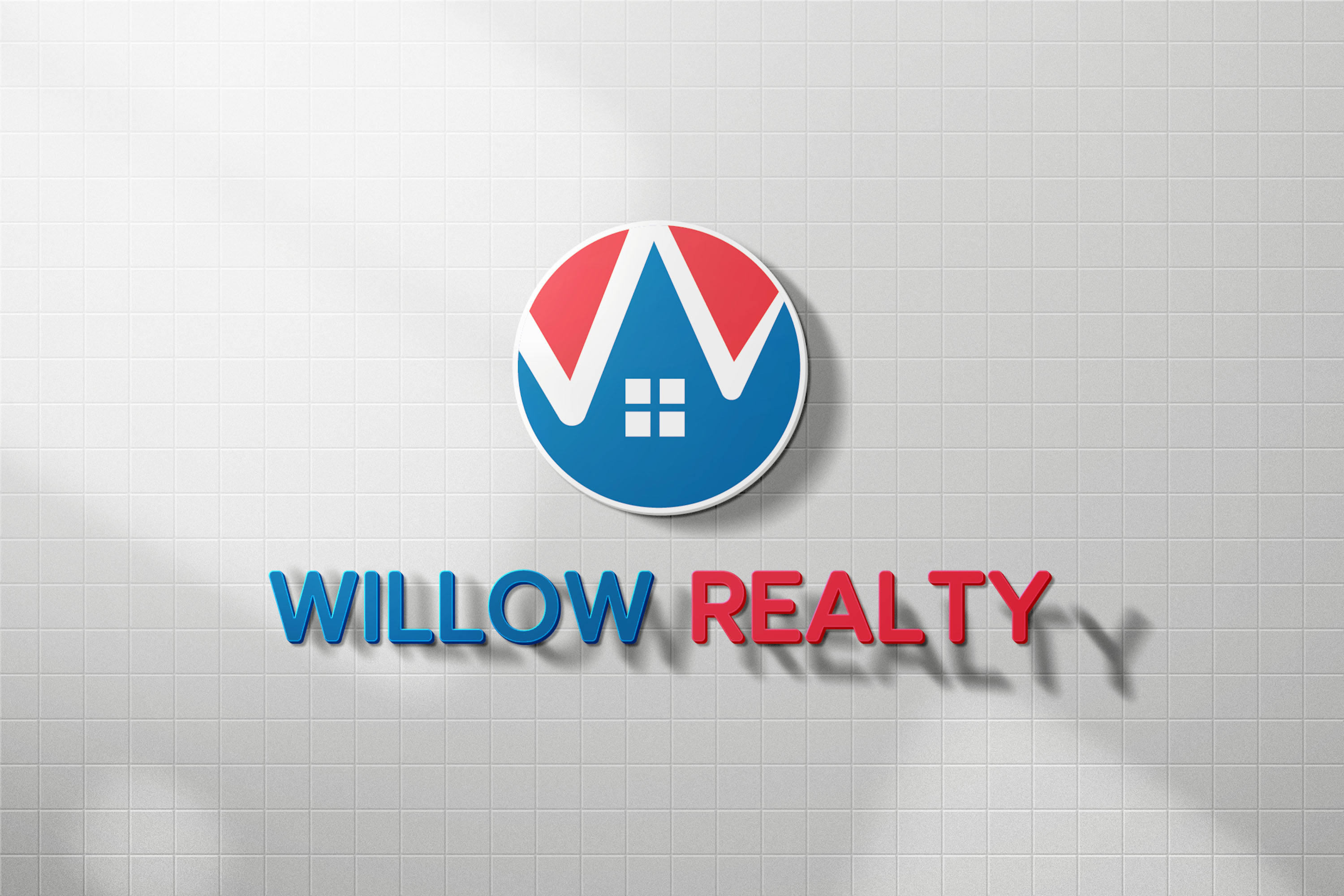 Willow Realty logo on grey wall mockup